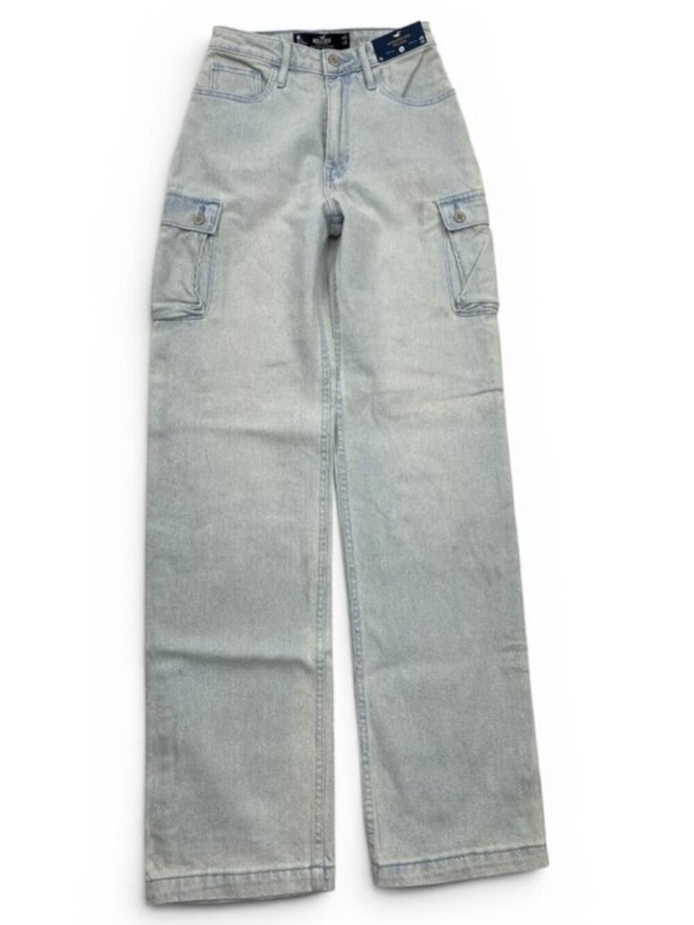 Hollister Wide Straight Cargo Jeans Ultra High Rise Faded Women's OL 24x33 NEW